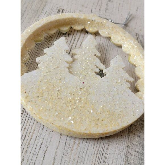 White glitter Circle Forest deer reindeer ornament Xmas decor - Picture 4 of 4